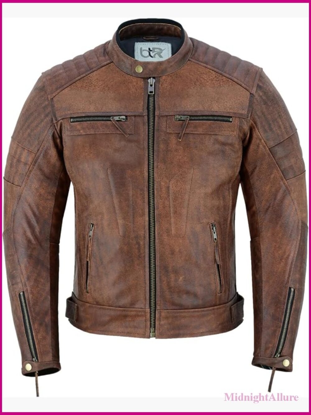 Genuine Leather Motorcycle Jacket with Removable Liner, Armor Pockets